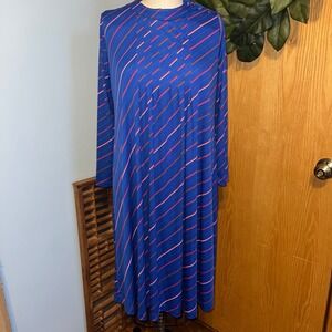 Vintage VTG Blue Striped Long Sleeve Mock Neck Maternity Dress Women's Size M‎